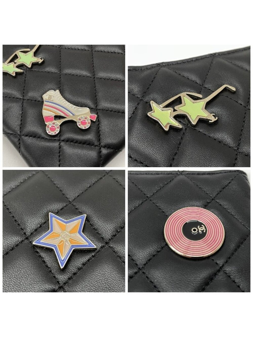 Chanel Quilted CC Logo Flat Pouch Lambskin Black - Picture 9 of 10